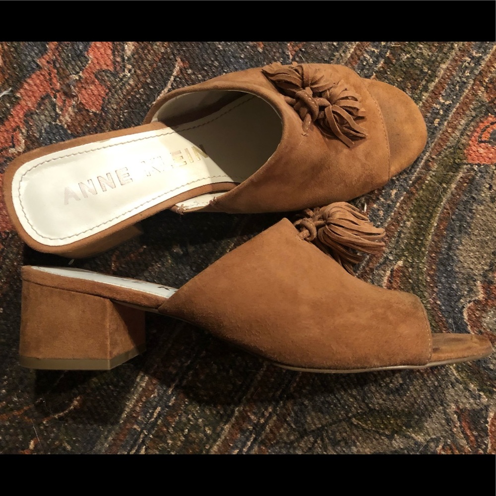 Anne Klein Leather Tassle Mules